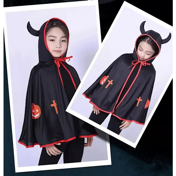 Lasten Halloween- ja jouluasu, viitta sarvilla, noita, paha cosplay