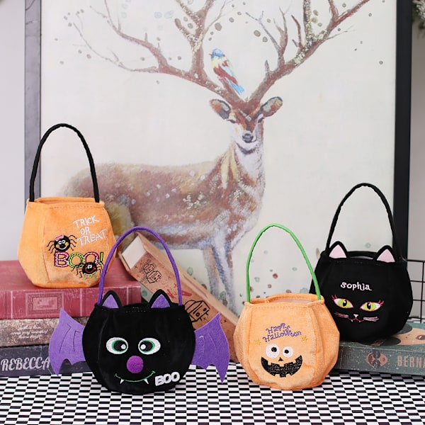 4 pakker slik filt holder spande med håndtag til trick-or-treating tasker, H