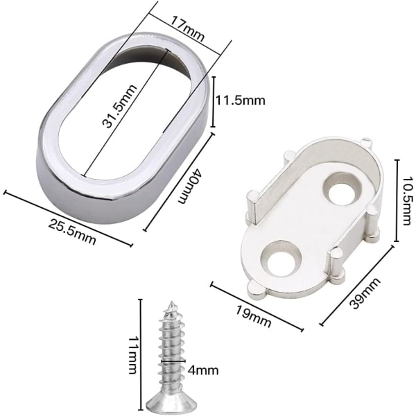 8 stk. ovale faste garderobestagbraketter i sinklegering for U-formet gardinstang