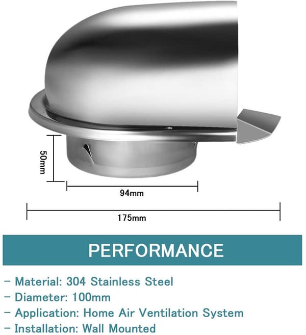 100mm rustfrit ventilationsgitter i rustfrit stål, U-formet ventilationsgitter med insektnet, ventilationsgitter med 45° lameller