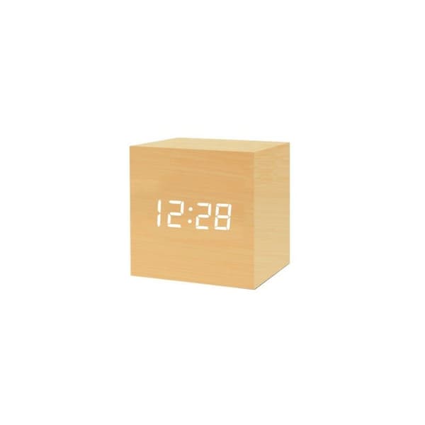 Digital väckarklocka, Mini Modern Trä LED Ljus Kub Skrivbordsväckarklocka,