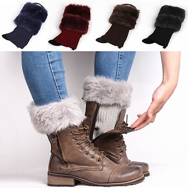 Kvinnors höst vinter mode lurvig ribbade boot cuffs boot toppers benvärmare