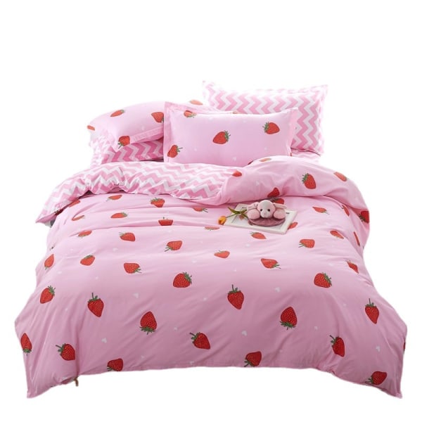 4-delt dynetrekk Stort jordbær Dobbeltsidig sengesett Rosa