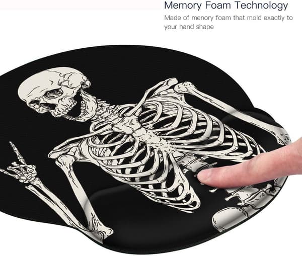 Britisk ergonomisk musemåtte med håndledsstøtte sort menneske skelet