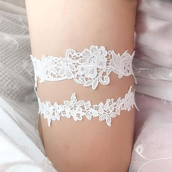 Bröllopsstrumpor för brud stretch spets brudstrumpor set vit blomma Flor