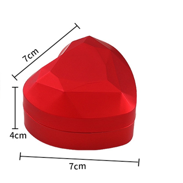Sammetsringask, Ringask med LED-lampa, Hjärtformad Ringask, Smyckesförvaringsask, Ringpresentask för Bröllop Förlovning Ceremoni, 70x70x40MM (Röd)