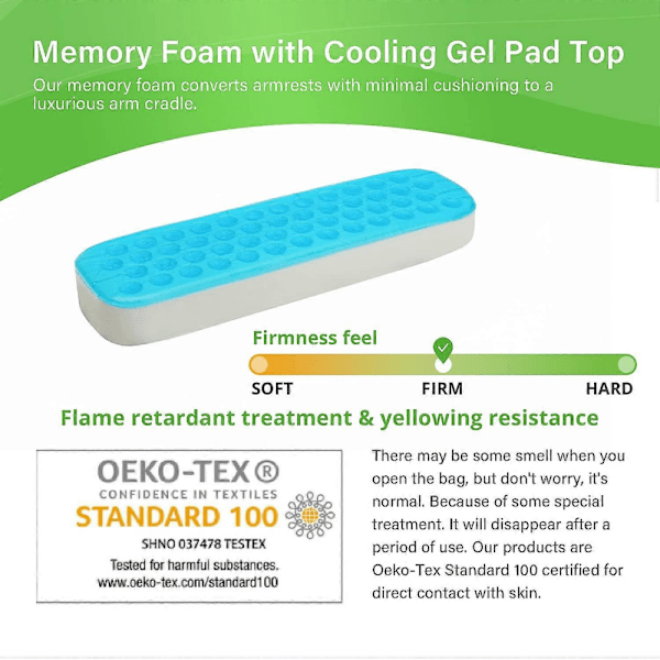 LargeLeaf Stol Armlæn Kølende Gel Pude Albue Pude Trykaflastning Kontorstol Gaming Stol Armlæn med Memory Foam Armlænspuder 2 Stk Sæt