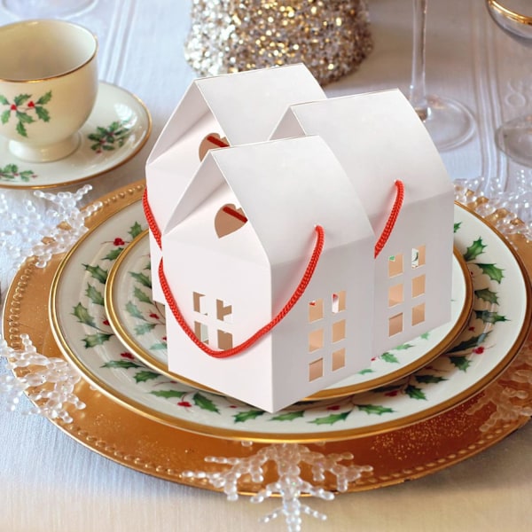 10 st Kraftpappersaskar, Små Kraftpresentaskar Kraftpapperspresentask Kraftpapperspresentaskar för Hantverk, 8x8x7,5 cm, för DIY-gåva, Bröllop, Fest (Vit)