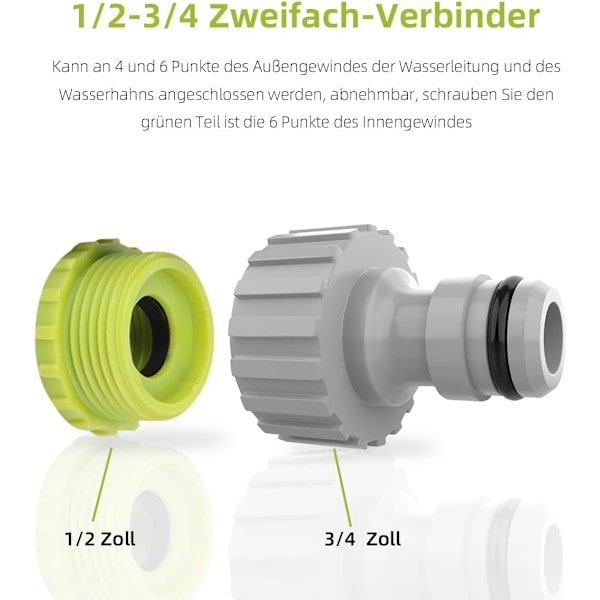 2-in-1-hanaliitin - 4 pakkausta, 1/2” ja 3/4” puutarhahanaliitin hanaliitin, letkuliitinsetti puutarhakasteluun
