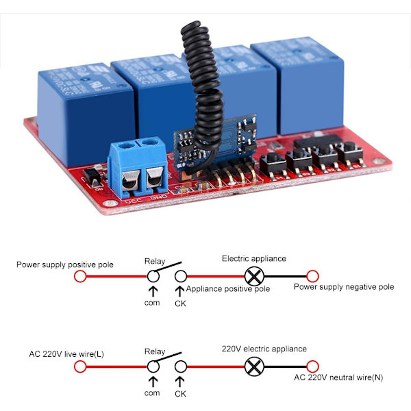 4-kanals trådløs fjernkontrollbrytermodul Smart Learning Relay-modul