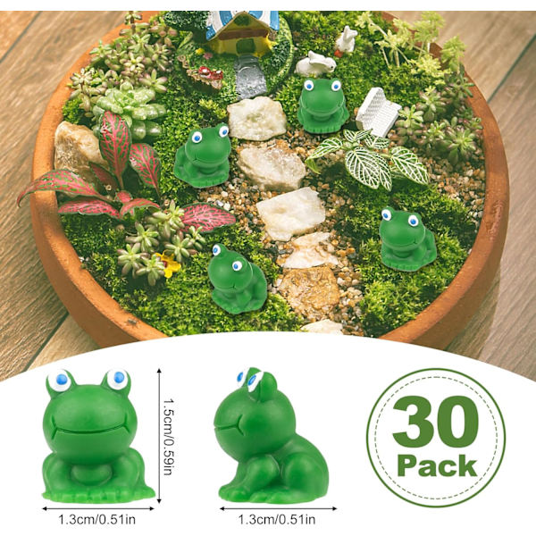 30 st Mini Grodor i Resin för Trädgårdsdekoration Små Grodor för Miniatyr-Fe-Trädgård Mosslandskap Gröna Grodfigurer Resinprydnader för