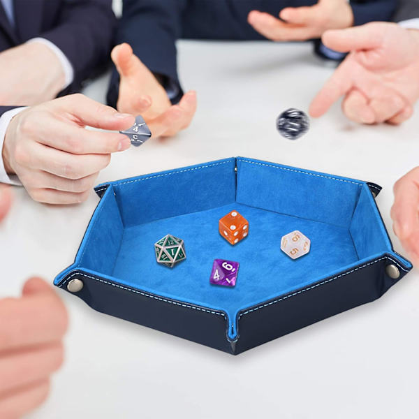 Noppakaukalo Rullauskaukalo Sametti PU-Nahka Napilla Suljettava Säilytyslaatikko Kuusikulmio Koruille Kolikoille RPG DND ja Muille Pöytäpeleille