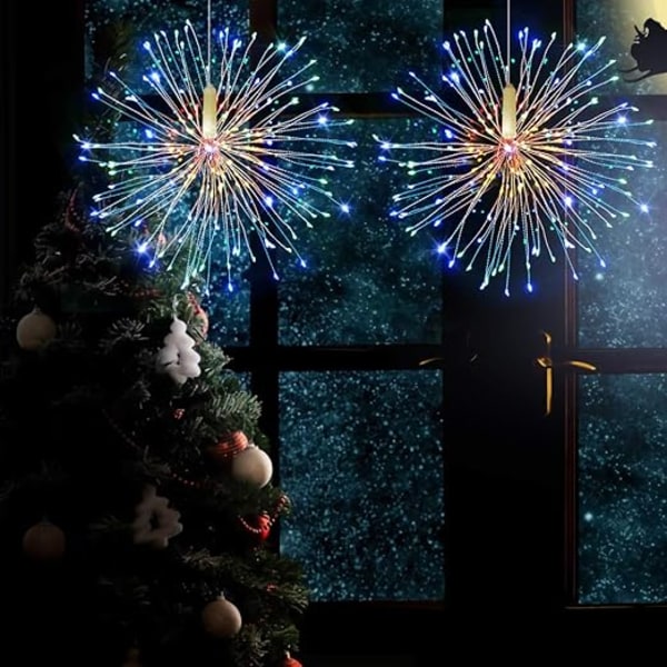 Julelys Fairy String Wire Lights, LED DIY 8 moduser Dimmerlys, Vanntett Dekorative Hengende Starburst Lights for Jul, (120-Multicolor, 4 Pakk)