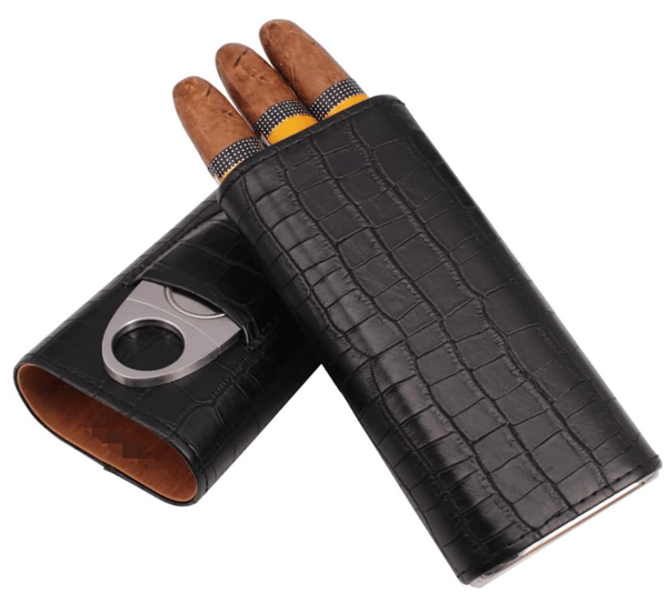 3 Rør Klassisk Sort Krokodillemønster Læder Cigar Etui Humidor