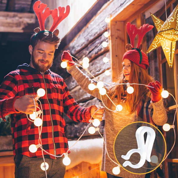 30 st. Plastjulklappsklipp, Julklappskrok, Ljusrännklipp, Rännkrokar för inomhus och utomhus, Jul, Vit