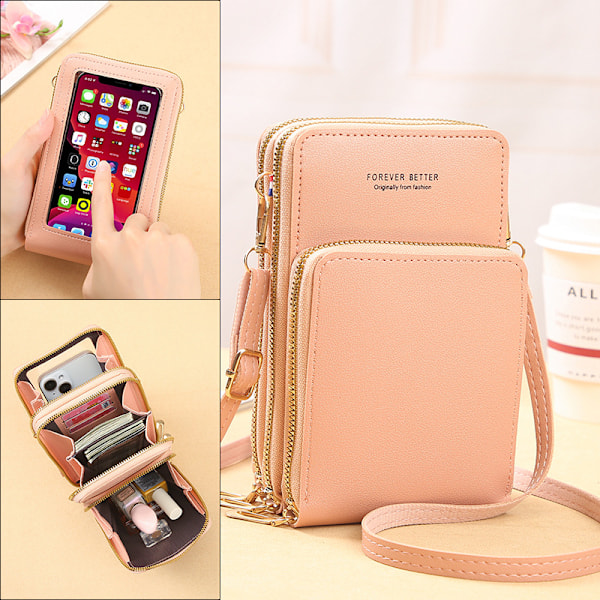Pieni Crossbody-laukku naisille, naisten olkalaukku lompakko kevyt PU-nahkainen moniosastoinen puhelin Crossbody-laukku kortilla