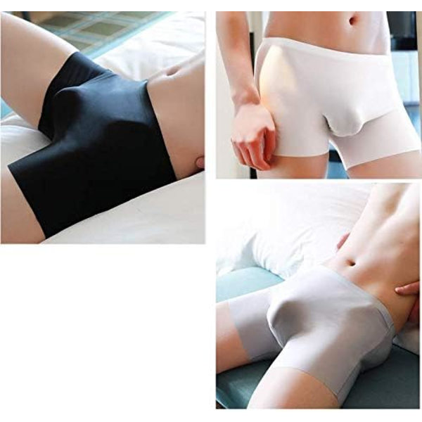Digital baby Men's Traceless Underwear Ice Silk Boxer Brief Sexy See-Through Transparent Briefs 3pcs