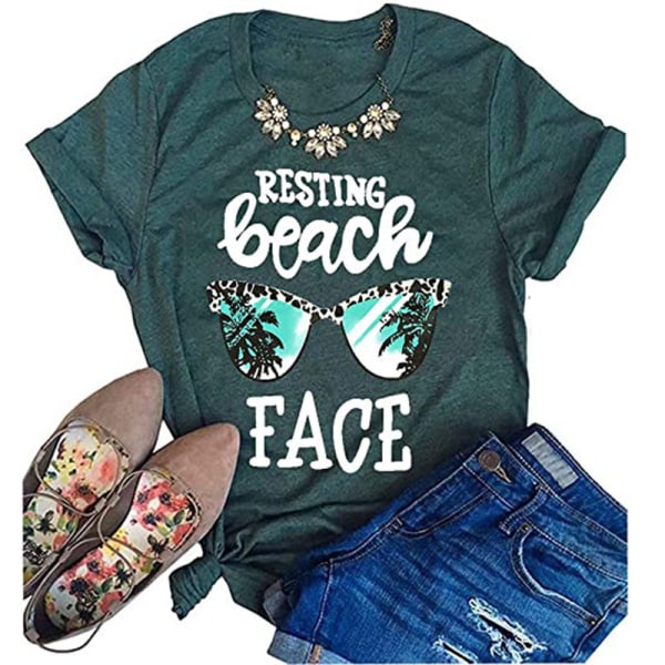 Resting Beach Face T-skjorte Kvinner Morsom Leopard Solbriller Grafisk T-skjorter Topp
