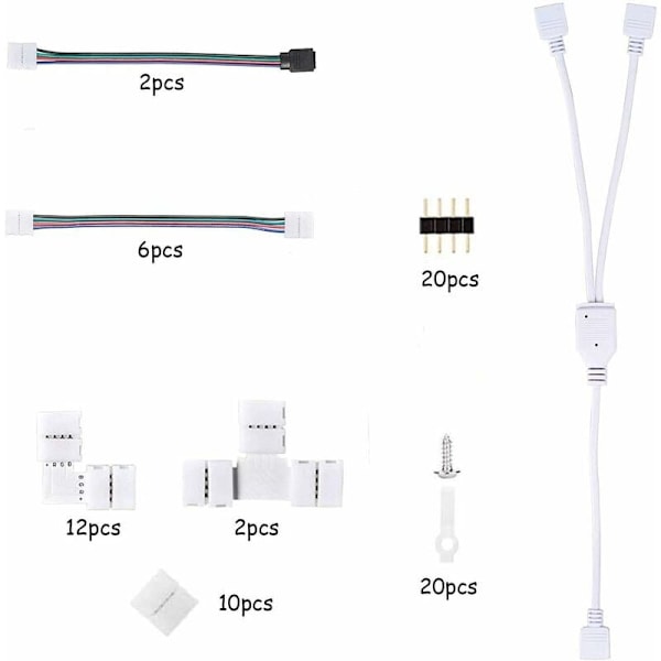 Stripkontakter, LED-ljusremsanslutningskit, med 4-stifts hankontakter L-formade LED-kontakter, RGB 5050 LED-remsanslutning, för 10 mm LED-förlängning