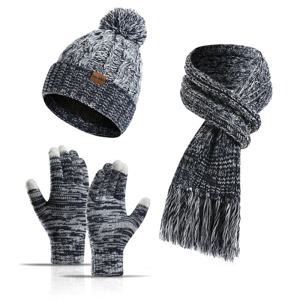 Winter Warm Beanie Hat Halstørklæde og Touchscreen Handsker Sæt til Dame Skull Ca