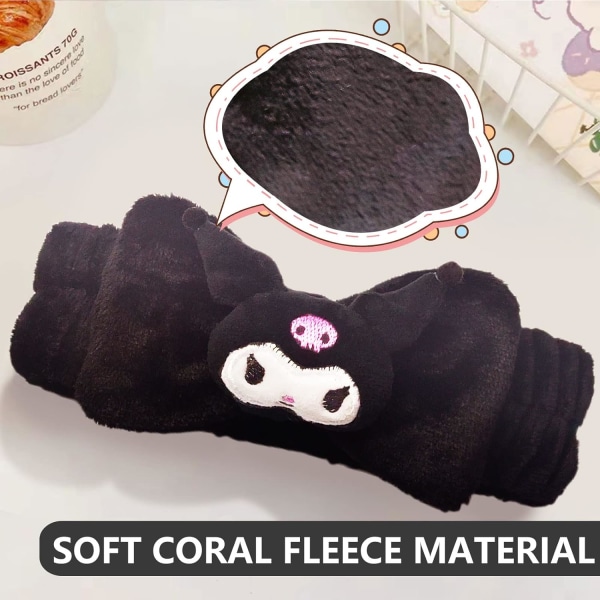 Kawaii Kuromi Makeup Pannband Spa Hårband Coral Fleece för ansikte