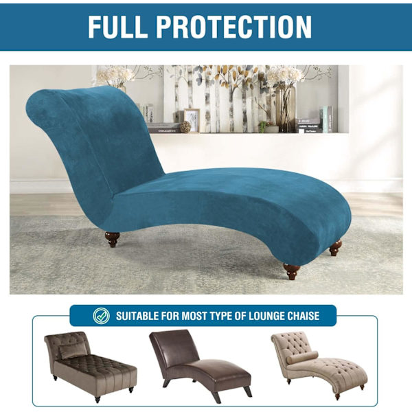 Chaiselongue-betræk i fløjl - Chaise Longue-betræk til sofa - Høj stretch - Chaise Longue-betræk - Luksusbetræk til loungestol til stue - Blødt møbelbeskytter til hund, maskinvaskbar, påfugleblå