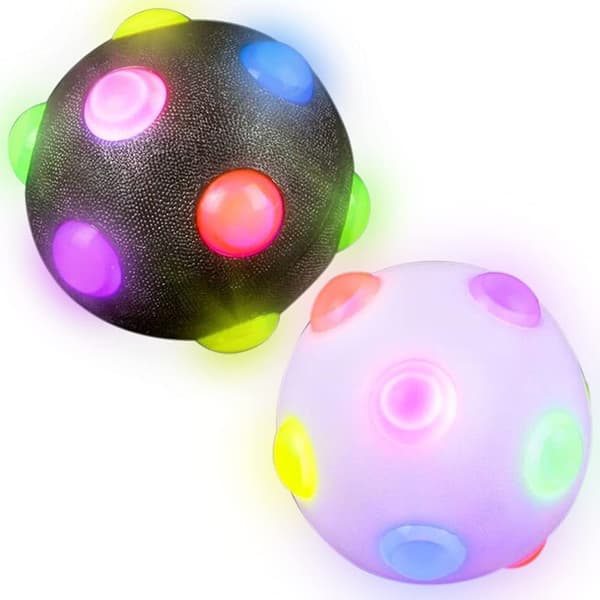 Hoppende bold disco med lys, hvid og sort, 2 stk.