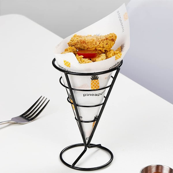 Fransk Fritter Display Stativ, Sort 3 Dele Robust Konisk Fritter Kegleholder til Familier Restauranter Cafeer Barer Snackbarer Bryllupper Fester