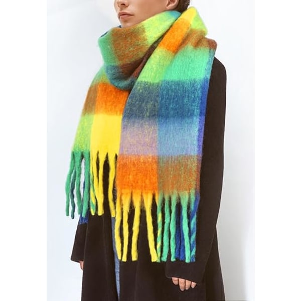 Damregnbågsfärger Scarf Vinter Stor Färgglad Rutig Tjock Varm Mjuk Sca