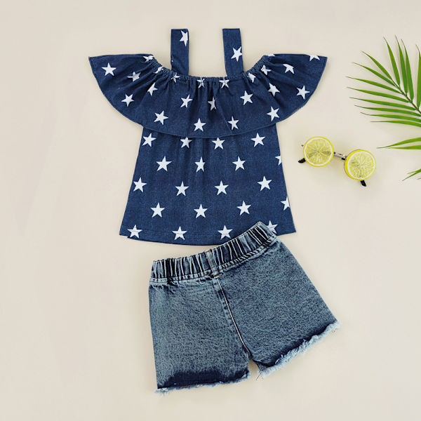 Pigebørns outfit Amerikansk flag  Piger Ripped Jeans Denim Shorts Baby Girl Sommertøj