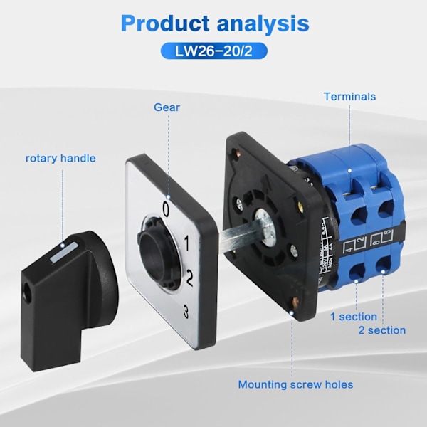 Universal Rotationsafbryder 4 Positioner 8 Terminaler Rotationskam Vælgersafbryder Rotationskam Omskifter 20A LW26-20/2