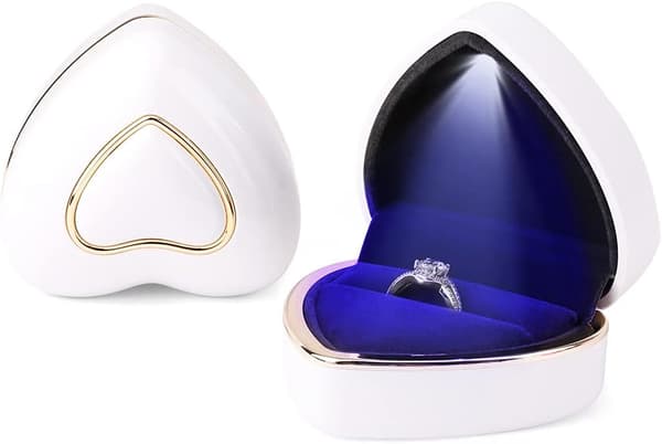 Hjerteformet forlovelsesringboks LED-ringboks bryllupssmykkeboks ringboks bryllup for ekteskapsforslag (hvit hjerteringboks)