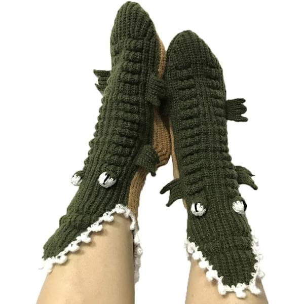 Alligator Sokker Strikket Krokodille Sokker for Kvinner Menn Vinter Hjem Varme Sokker F