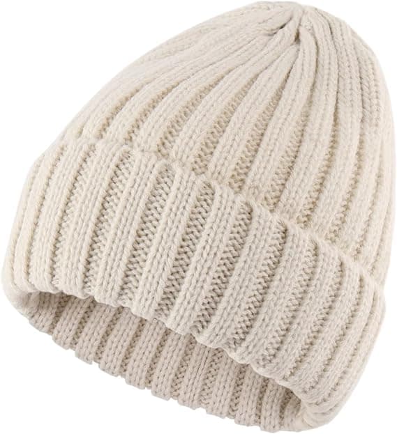 Damm stickad mössa med uppvikta muddar stretch ribbad akryl vinter skidmössa