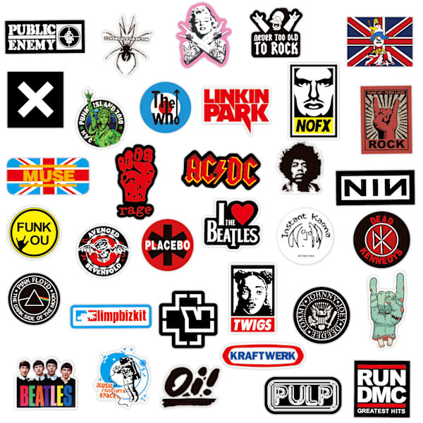 100 ark ROCK band klistermærker bagage skateboard notesbog vandtæt
