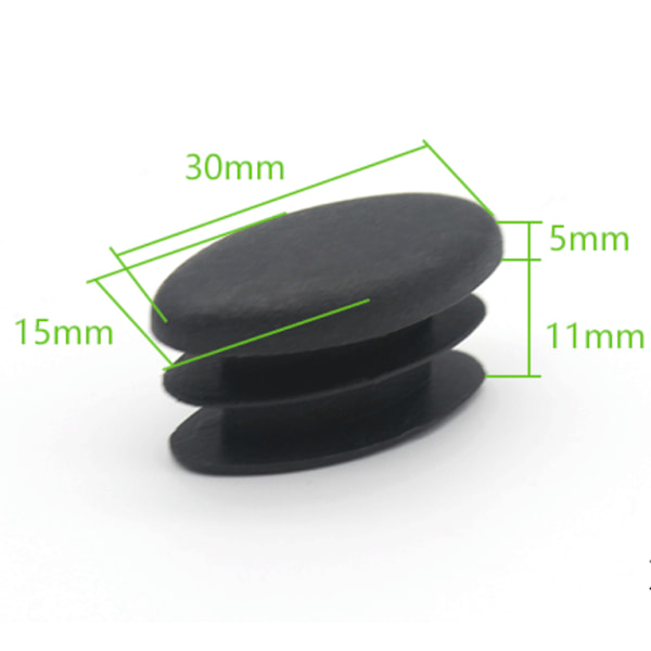 20 st bordsstolsben i plast, ovala rörinsatser, ovala lock, 15 x 30 mm, svarta
