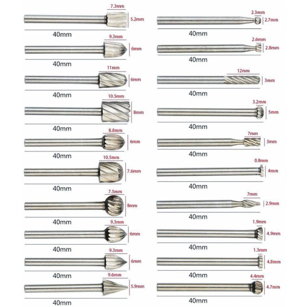 20 Pack Dremel Tungsten Carbide Cutter Burs Rotary Grinder Drill Bits