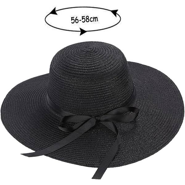 Dame Solhat Sommer Bowknot Foldbare Hatte Solhat (Sort)