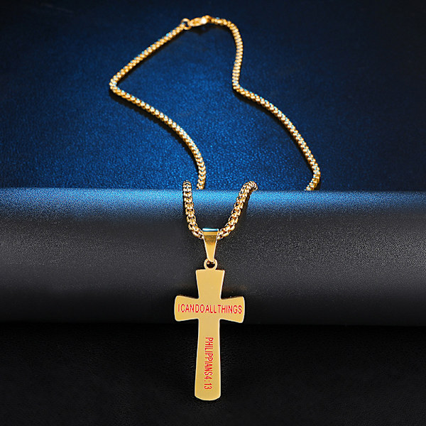 Baseball Cross Pendant, I CAN DO ALL THINGS STRENGTH Bibelvers Rustfrit Stål Halskæde 55.88 + 5.08cm Kæde，guld