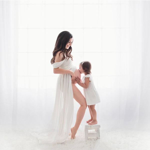 Maternityklänning för fotografering Off Shoulder Chiffon Klänning Split Front Maxi