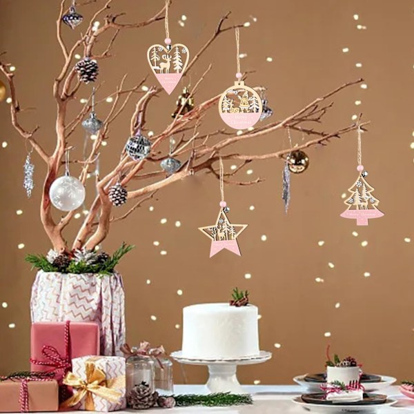 Julepynt i tre, 4 mønstre, trepynt i tre, julepynt i tre med eske for DIY juledekorasjon