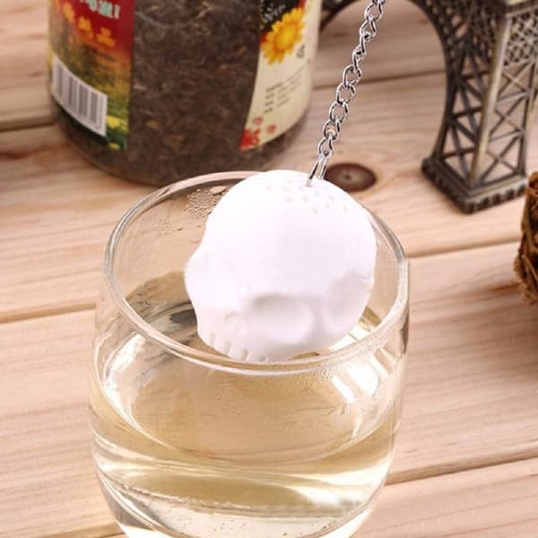 Teinfuser, tesil, løs te-teinfuser, søt hvit simuleringskalle