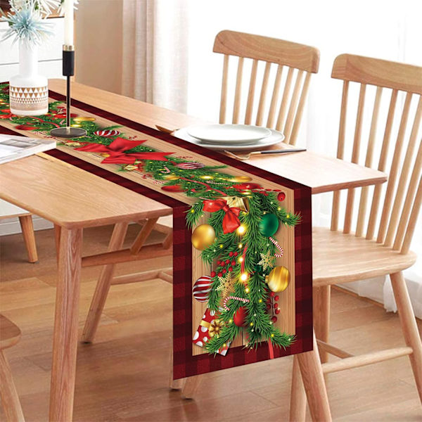 Julbordstablett, 33x183cm, Röd och Röda Bär Mönster, 3D Realistisk Bordstablett för Kök Vintersemester, Inomhus eller Utomhus Dekoration