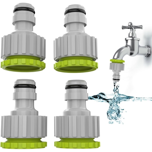 2-in-1-hanaliitin - 4 pakkausta, 1/2” ja 3/4” puutarhahanaliitin hanaliitin, letkuliitinsetti puutarhakasteluun