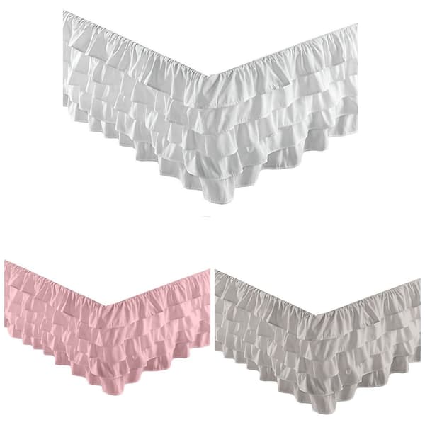 Hjemmefarget plissert rynket sengekant Solid Dust Ruffle (Queen Size, Hvit)