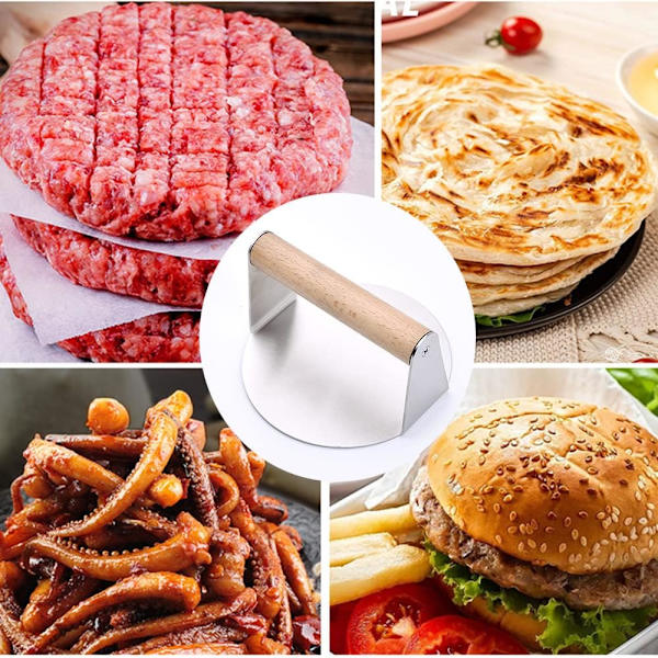 Kødpresse, Grillpresse, Rund Rustfri Stål Non-stick Presse, Hamburger