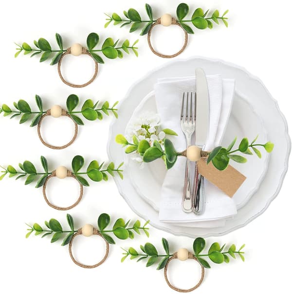 6 st Thanksgiving handgjorda servettringar rustik middagsbordsdekoration