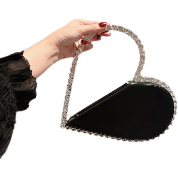 Søt Mini Heart Shape Evening Clutch Bag, Rhinestone Diamond Frame Bryllup