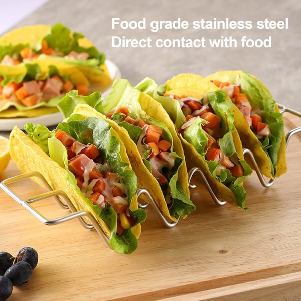 Taco-holdere, sett med 3, taco-stativ i rustfritt stål, taco-brett for taco-tilbehør, holder 4 tacoer hver, ovnsikker for baking, oppvaskmaskin- og grillsikker