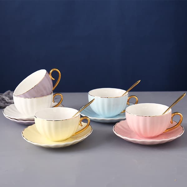 Lila Set med Kopp och Fat, Kaffe Muggar, Pumpa Muggar, Teservis, Kopp